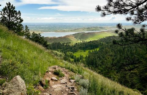 View of the foothills and Horsetooth Reservoir from a trail in Lory State Park