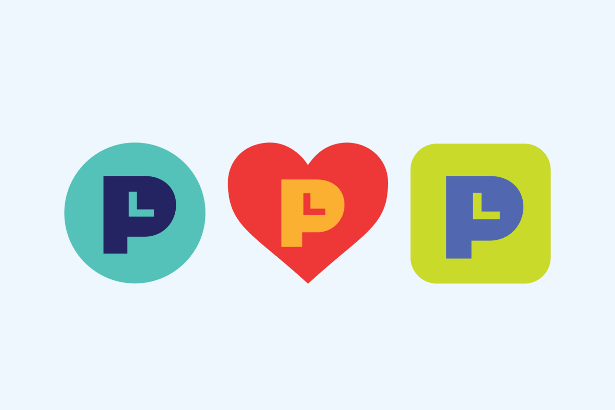 Pale blue background with three solid shapes. Each shape has a Poudre Libraries "P" logomark inside 